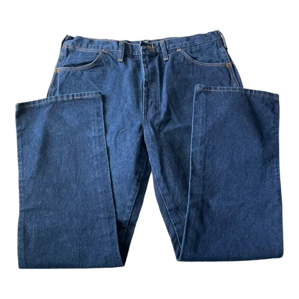Wrangler Mens Jeans Size 38 Straight Leg Fit Dark Denim Blue Jeans Inseam 32